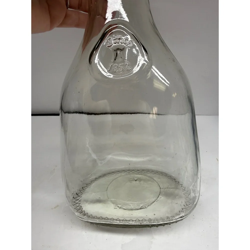 Vintage Style Clear Glass Carafe Decanter Since 1852 Embossed Seal WideBase 1.5L